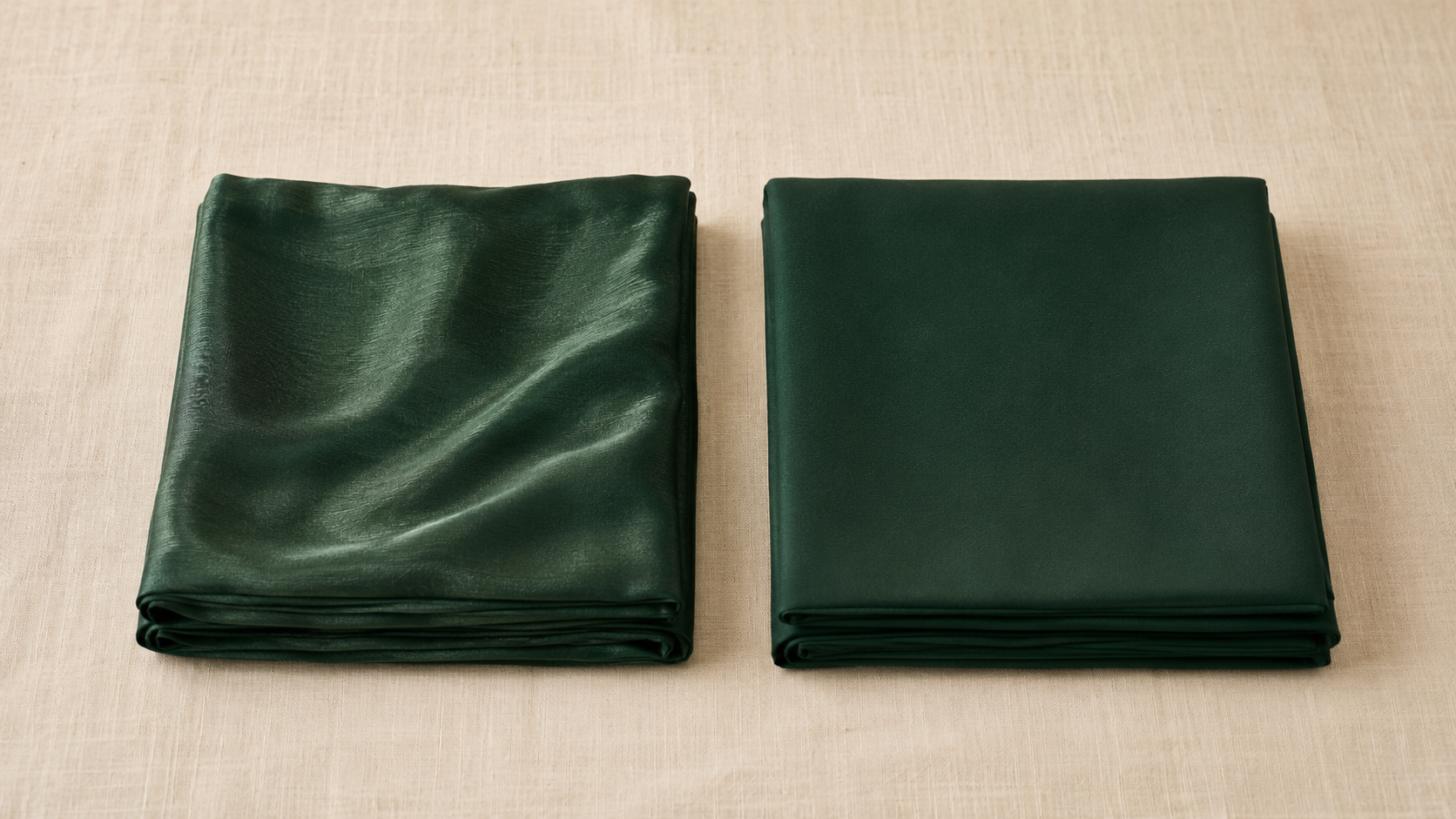 Two folded georgette sarees side by side — pure silk georgette and synthetic faux-georgette